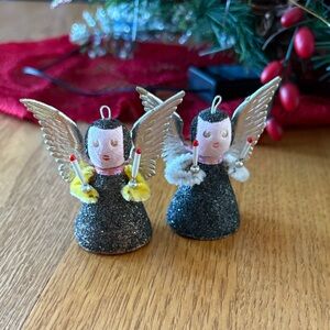 Vintage Charming West Germany Silver and Black Angel Ornaments
